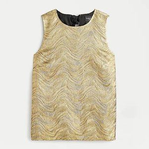 Bow-back top in metallic leaf jacquard